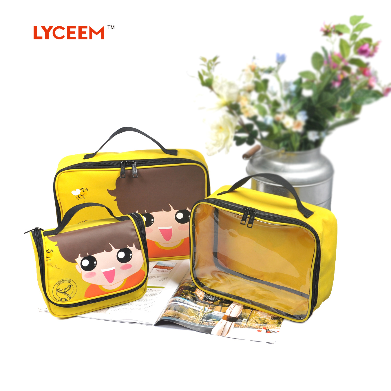 Lyceem/蓝橙 儿童卡通旅游三件套装 旅行洗漱包 鞋包袋 收纳包