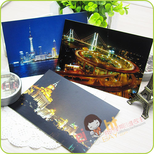 风景明信片8张 上海夜景 旅行贺卡片收藏品 教师节明信片定制双面