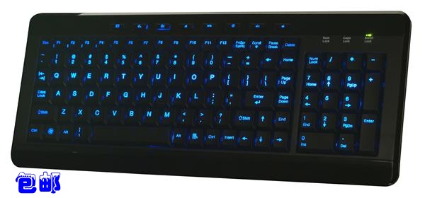 包邮佩锐perixx锐鍵308有线USB台式蓝色背光游戏双区办公家用键盘