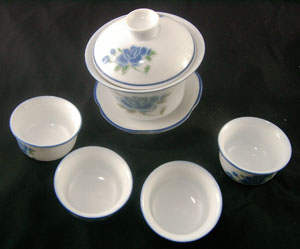 陶瓷功夫茶具 茶备 蓝玫瑰盖碗,茶杯(含盒子）