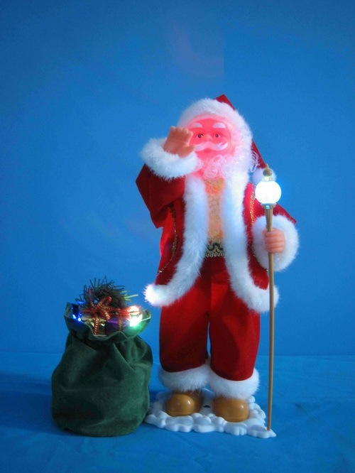 电动声控会动圣诞老人带LED灯带礼包唱圣诞歌挥手摇头有视频