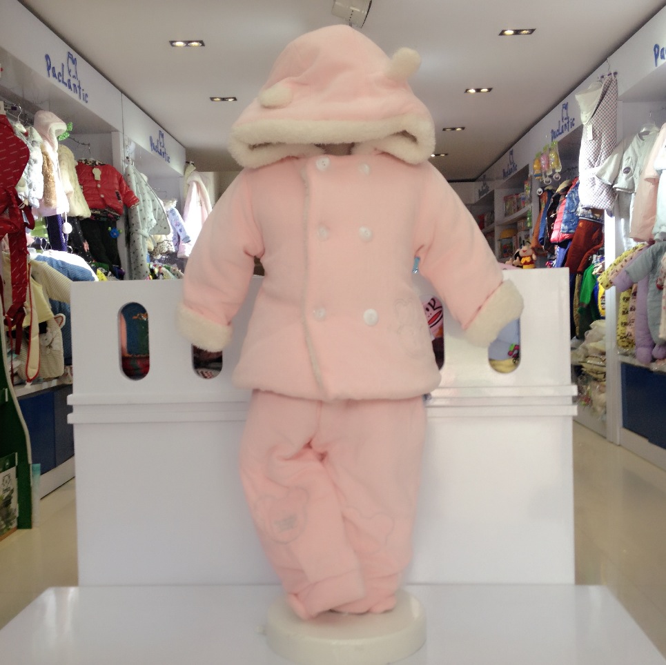 正品专柜贝卡尔小猪冬装保暖男童女童两件套加绒加厚纯棉外套棉裤