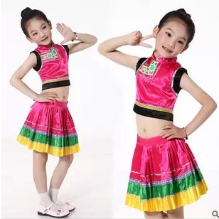 新款儿童舞蹈服演出服装女童民族舞蹈服少儿苗族舞比赛表演服套装