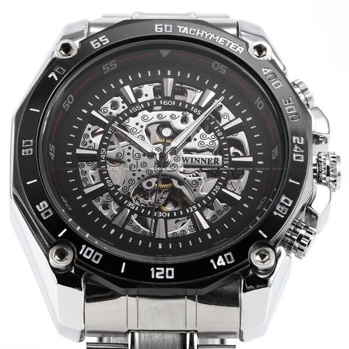 正品winner天逸瑞士男士全自动机械手表镂空商务钢带防水男士手表