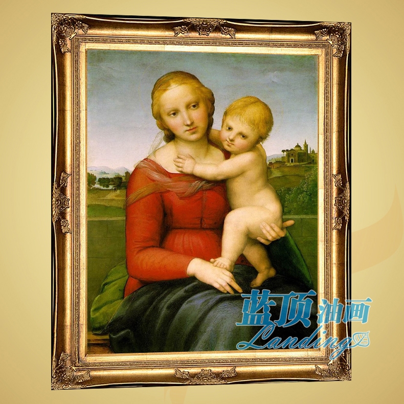 蓝顶 手绘油画欧式壁画装饰画人物 临摹世界名画 圣母子 MH70