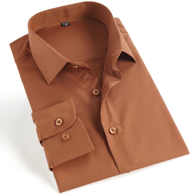 纯色商务正装衬衫 咖啡色男士衬衫长袖衬衫 男 2014 商务绅士风度
