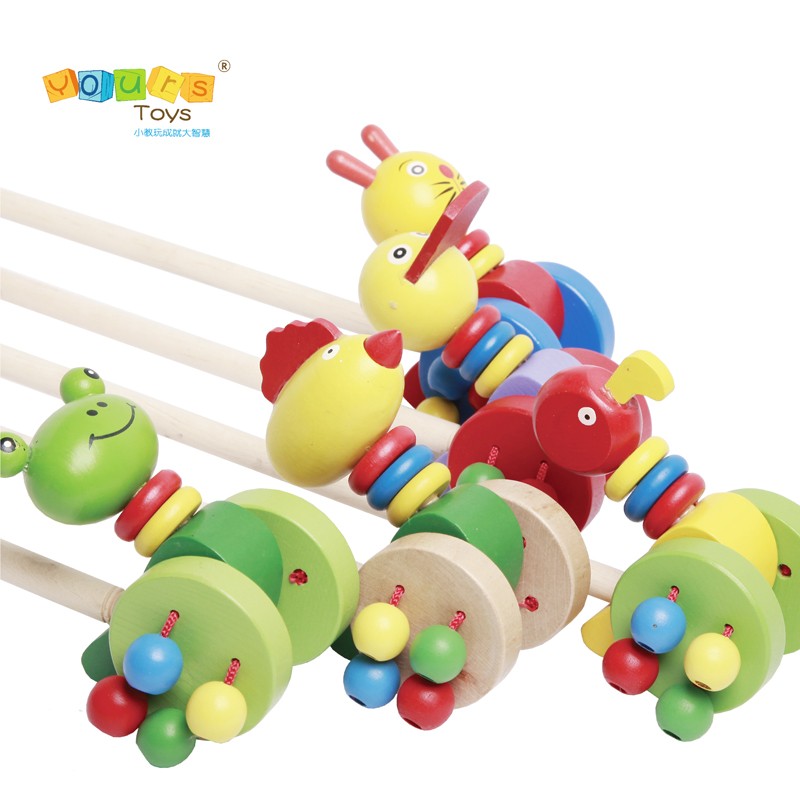 元智卡通动物木质单杆手推车 儿童推推乐木制宝宝玩具学步车1-3岁