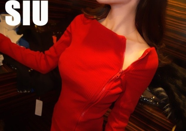 2015初秋新款夜店性感女装韩版一字领露肩修身拉链针织包臀连衣裙