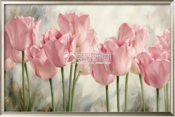 高档写实花卉油画 《粉色郁金香1》百分百手绘美式油画MJWS013