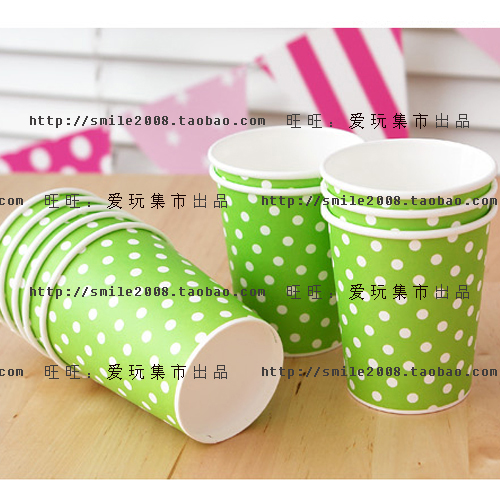 圆点色系环保纸杯 一次性纸杯 粉色圆点环保纸杯 派对布置用品