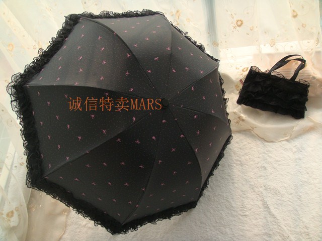 包邮双层蕾丝防紫外线太阳伞超强防晒伞折叠遮阳伞黑胶拱形公主伞