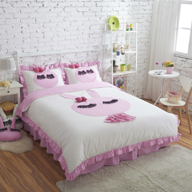 韩版纯棉粉色公主可爱美美兔三件套四件套床裙床罩床上用品