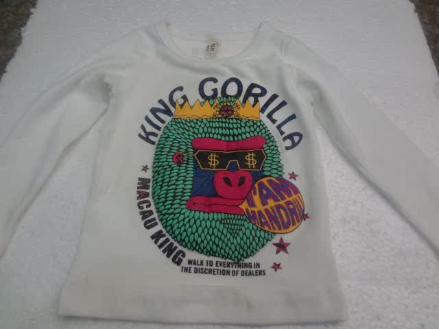 2014款大猩猩king gorilla麦哈童装男童长袖T恤圆领卡通图案白色