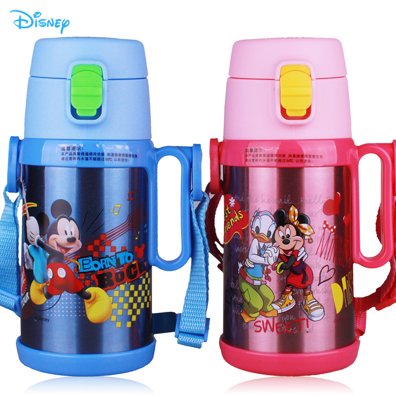 新款迪士尼正品儿童不锈钢保温杯带手柄幼儿吸管杯小学生吸管水壶