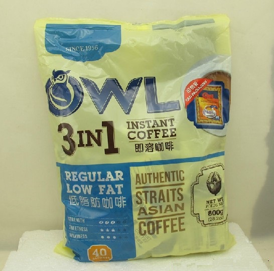 新加坡进口 咖啡 OWL猫头鹰低脂肪三合一即溶咖啡20g*40包 800g
