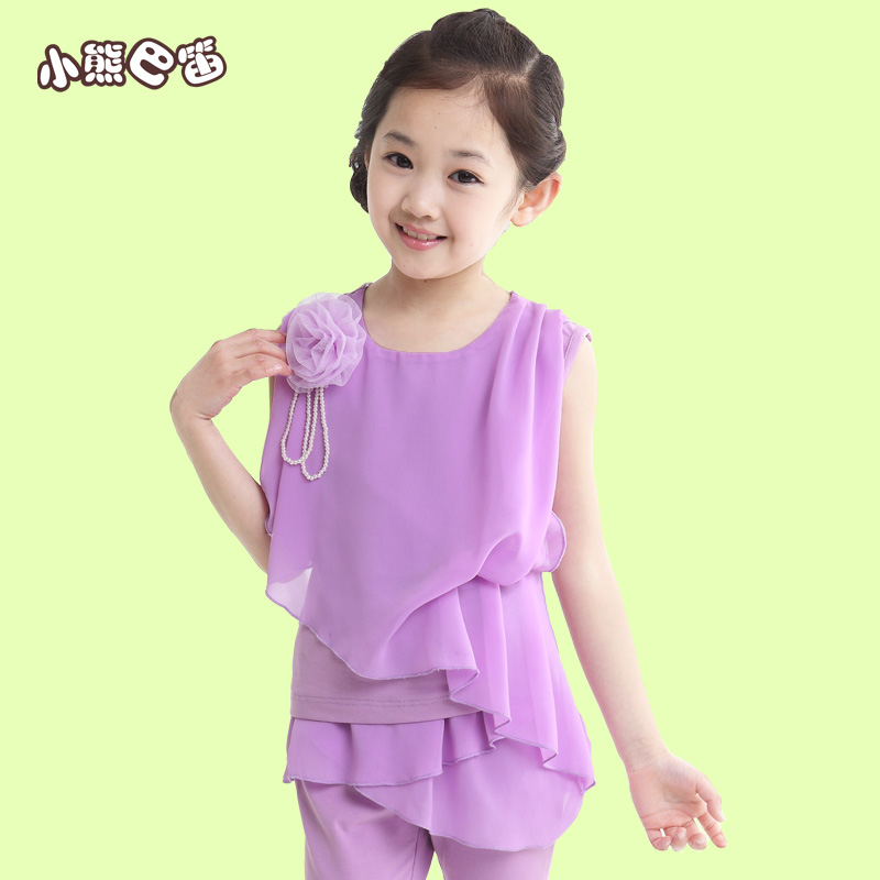 女童套装2015夏款韩版 童装女童夏装 儿童中大童雪纺两件套套装