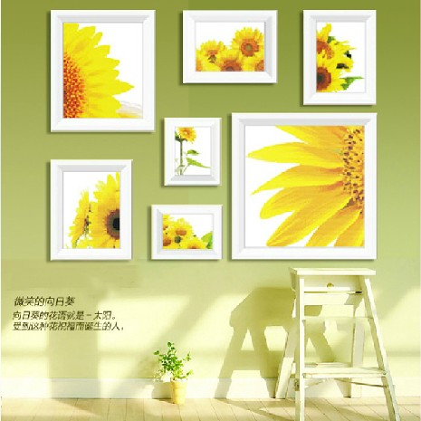 包邮十字绣 丝线精准印花向日葵的微笑客厅花草卉大幅新款七联画