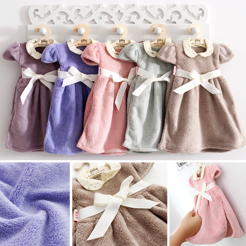 可爱韩国挂式擦手巾毛巾 珊瑚绒厨房搽手巾纯棉 创意加厚吸水