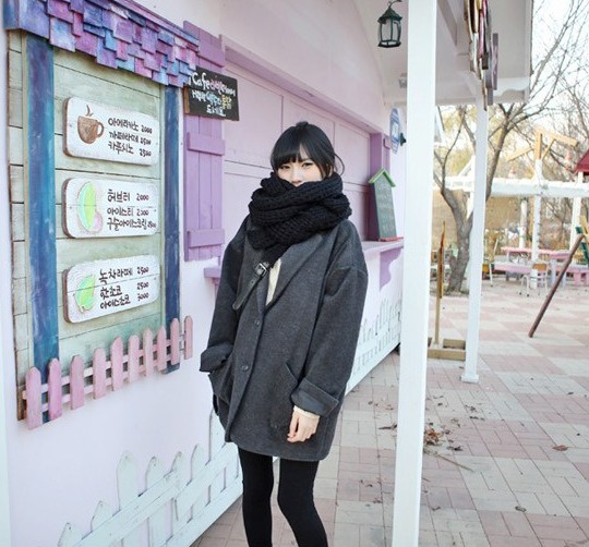 韩国代购秋冬装新款大码宽松BF毛呢西装毛呢外套女装茧型羊绒大衣