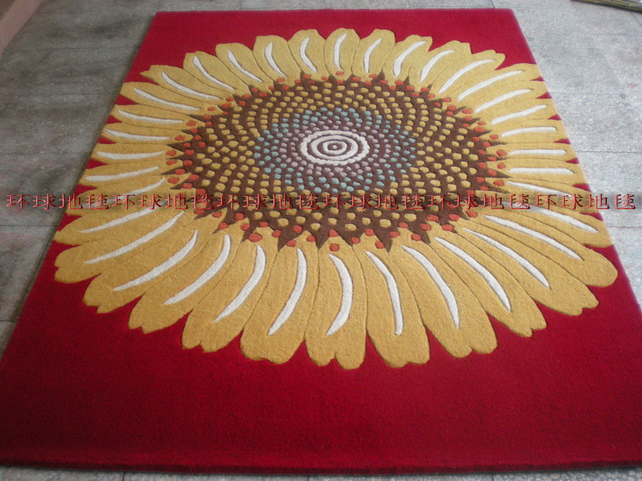 高档水洗纯羊毛地毯 客厅茶几地毯 向日葵地毯1.6*2.3米 包邮