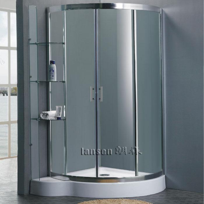 简易淋浴房 亚克力复合板底座 特价高级扇形冲淋房带置物架 k217