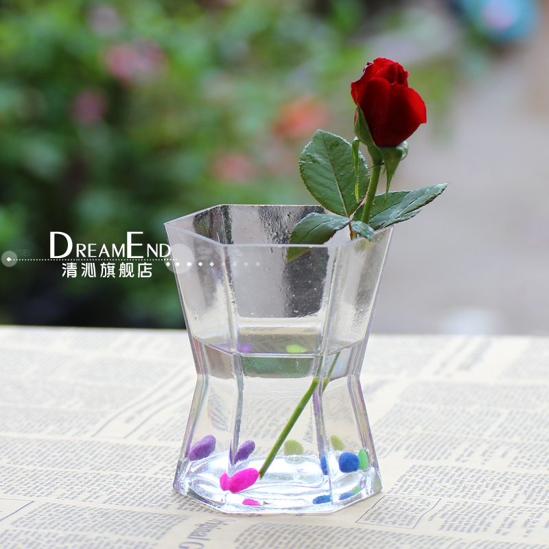 特价 透明玻璃水培花瓶 水养植物 花卉绿植花盆 简约水培容器六角