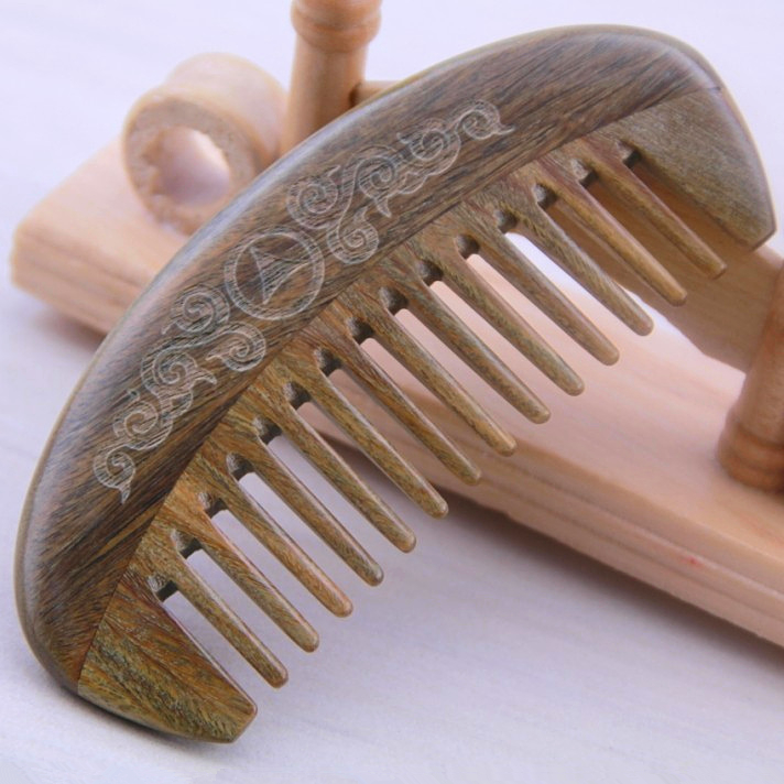 100%天然正品绿檀木梳子 防静电 宽齿卷发梳 可随身携带包包梳