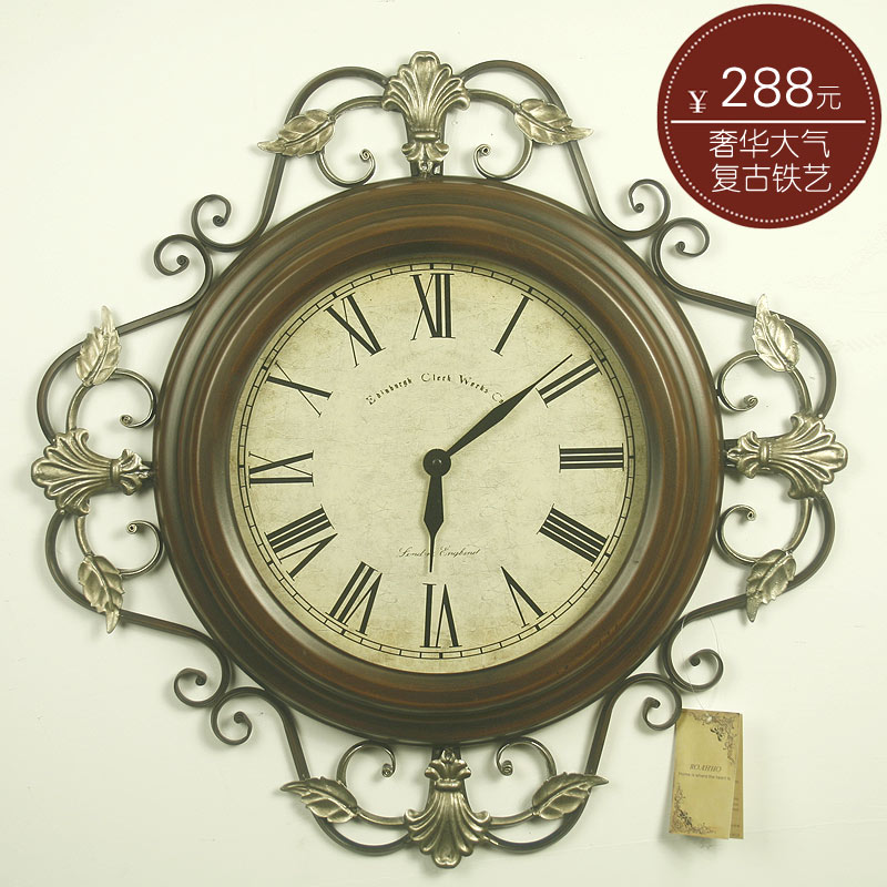 2016 欧式时尚客厅壁钟 铁艺复古 钟表 挂钟大尺寸异形　20英寸