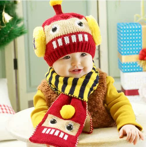 公主妈妈秋冬新款男女童帽儿童冬帽宝宝机器人婴儿套头造型帽韩版