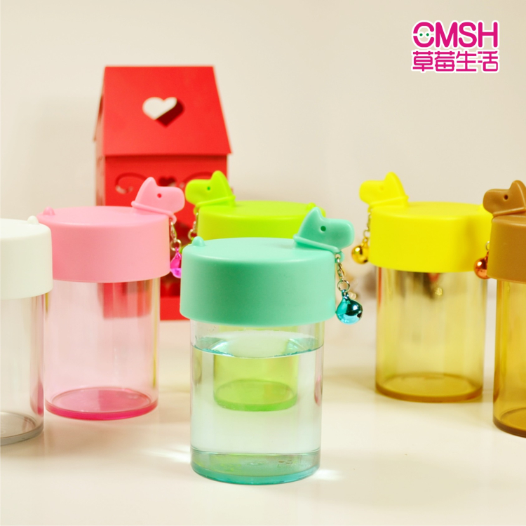 CMSH遛狗杯创意随手杯迷你杯子可爱带盖塑料杯防漏水杯6个包邮