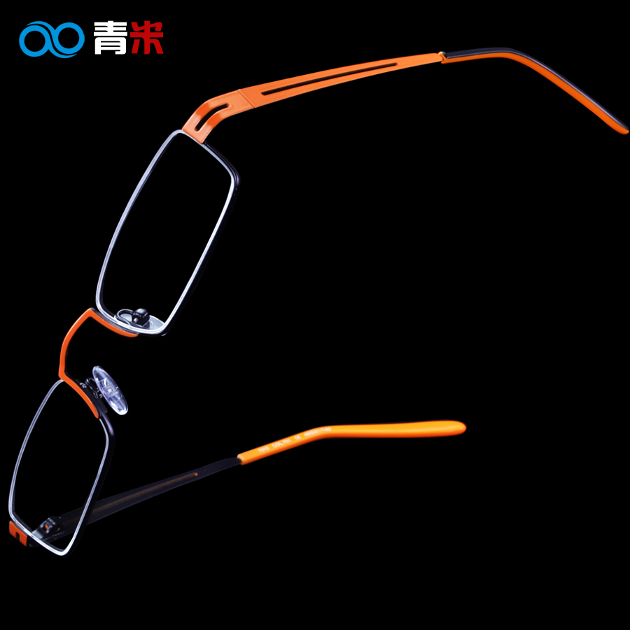 金属半框时尚黑橙色近视眼镜架 潮女下半框眼镜 新款2005