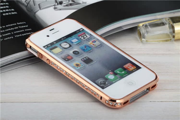 包邮苹果iPhone4镶钻金属手机保护边框4S 4G水钻壳套 防摔纯手工