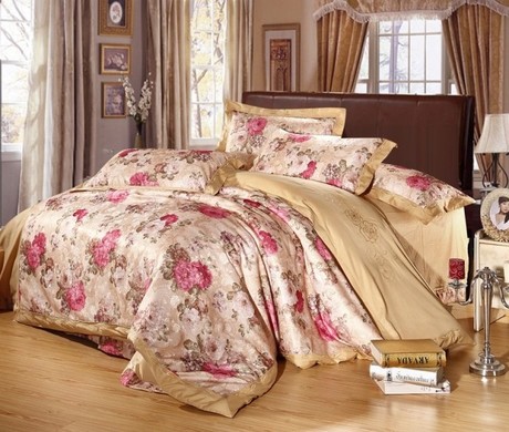 家纺活性生态棉四件套长绒棉提花套件床上用品婚庆套件花卉床品