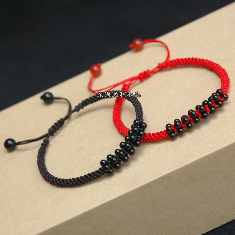 纯手工编织玛瑙红绳韩版潮男女手链情侣一对红黑绳手链情人节礼物