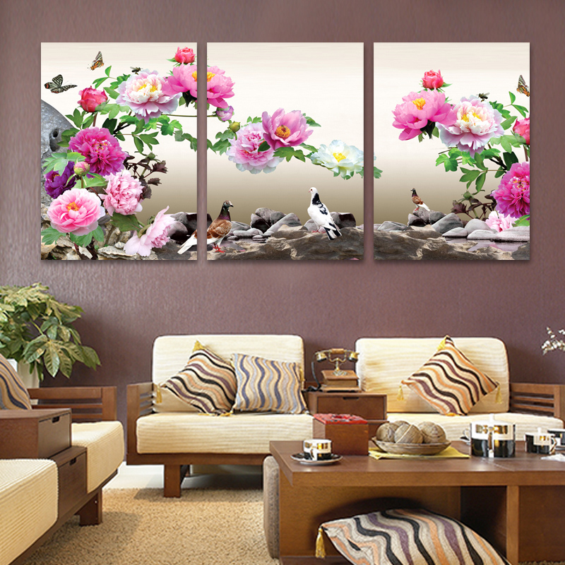 无框画 家居客厅装饰画 卧室沙发背景墙挂画壁画 中式牡丹花