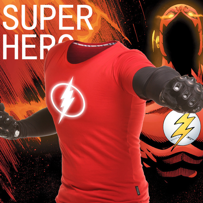 2014新款男装 闪电侠短袖T恤 夜光荧光耀光 超级英雄联盟夜店必备
