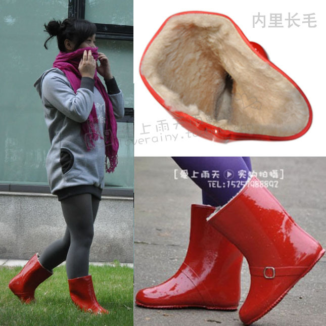 原78 反季特卖 一次成型不开胶 男女果冻保暖 时尚毛雨鞋橡胶雨靴