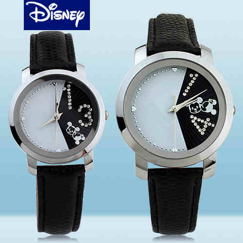迪士尼情侣表真皮表带时尚米奇手表韩版对表一对正品