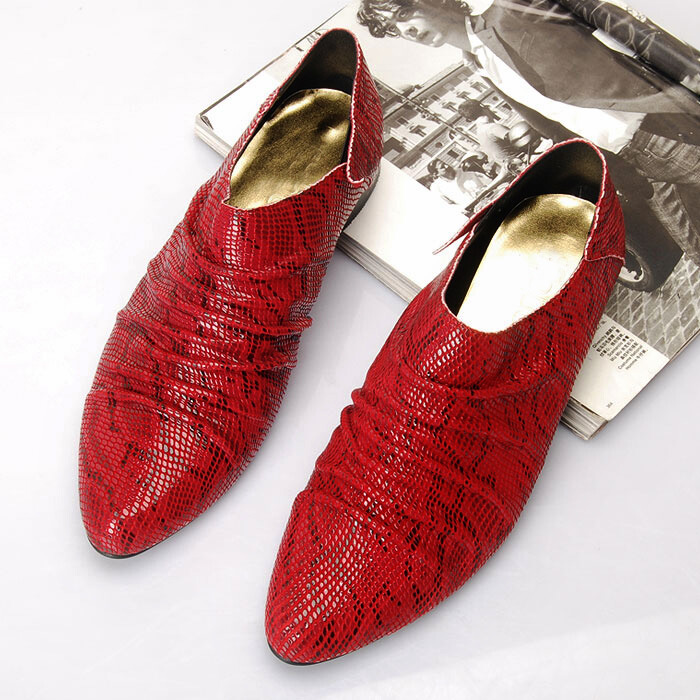 新款韩版新款时尚男鞋英伦风红色尖头皮鞋男士休闲鞋真皮商务单鞋