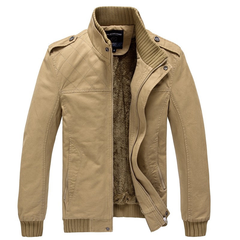 新款水洗男厚版冬装 纯棉立领修身加绒夹克工装 男士外套HB-629