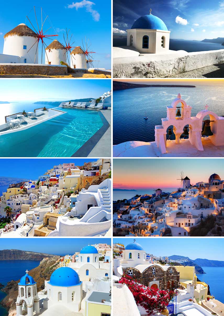 主题明信片8枚入 希腊爱琴海风景 圣托里尼岛明信片 满包邮可邮寄