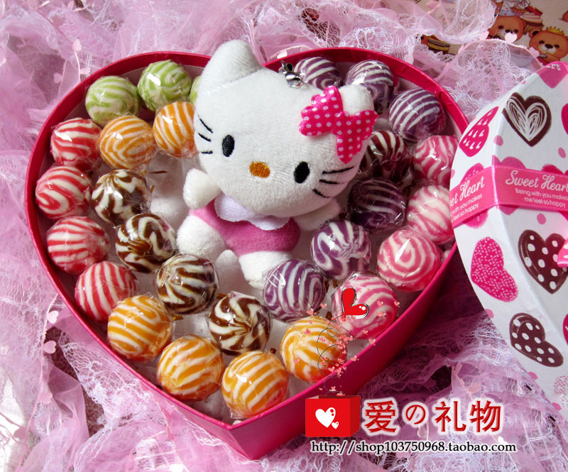 32颗阿尔卑斯棒棒糖可爱小猫浪漫心形礼盒情人节生日礼物包邮