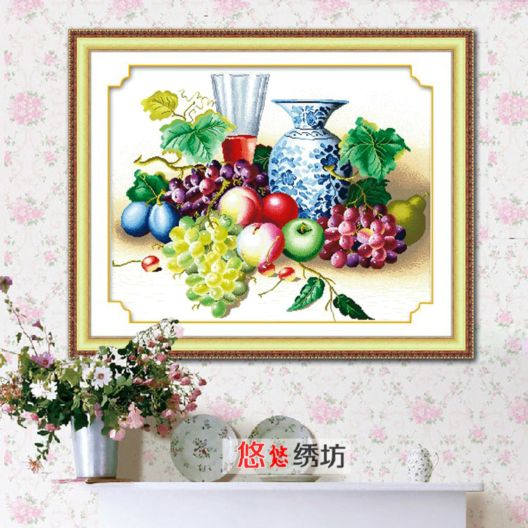品居精准印花十字绣H124七彩果篮最新款 餐厅系列 水果类图案大全