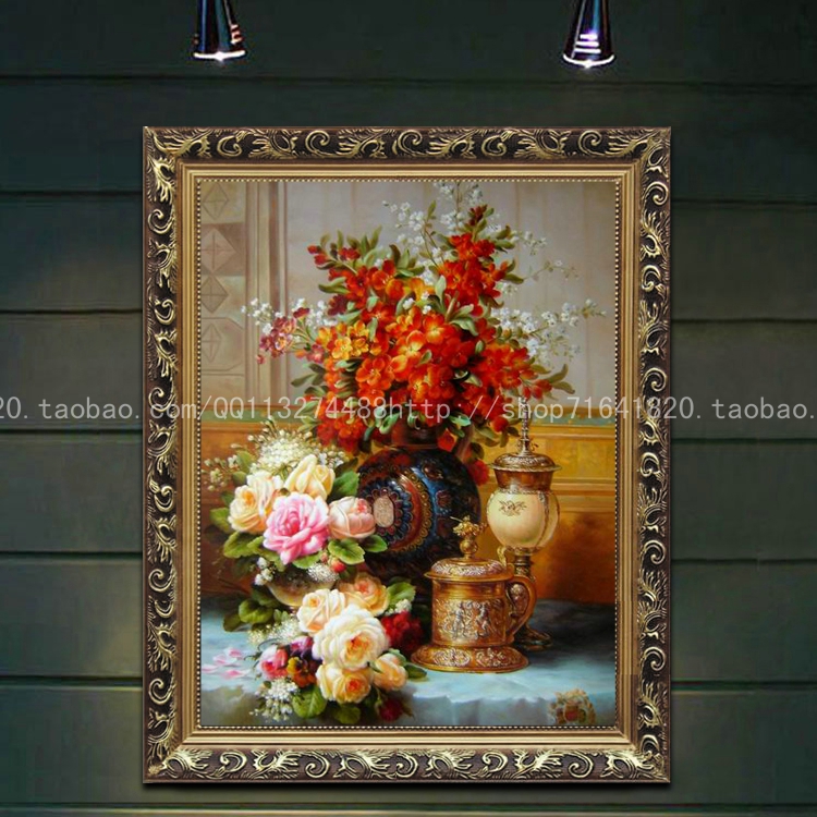 欧式古典花卉 壁画客厅有框画装饰画手绘油画挂画餐厅玄关挂画