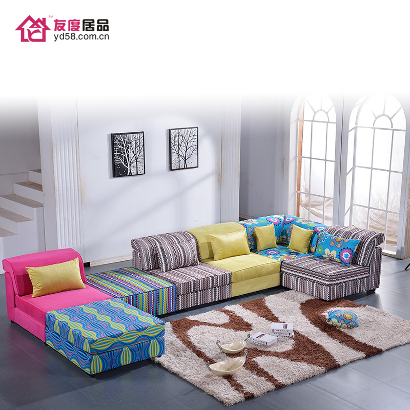布沙发 彩色布艺沙发组合现代简约 大户型沙发 时尚三人左右沙发