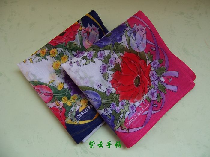 进口日本专柜正品 2012新品 全棉女士80支印花手帕 纯棉手绢丝巾