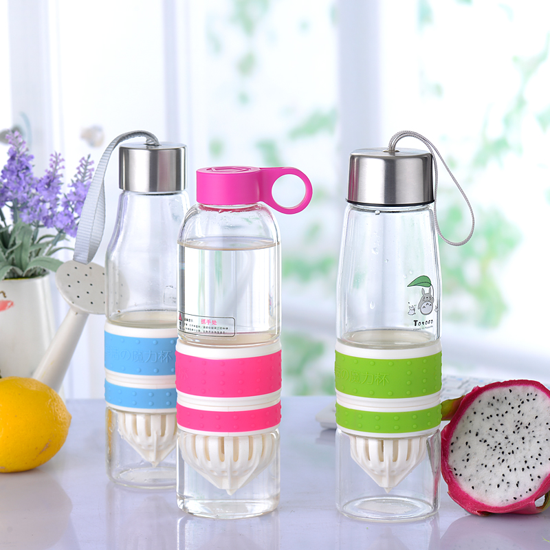 创意便携玻璃杯柠檬杯果汁杯子榨汁杯魔力运动水瓶水杯透明带盖