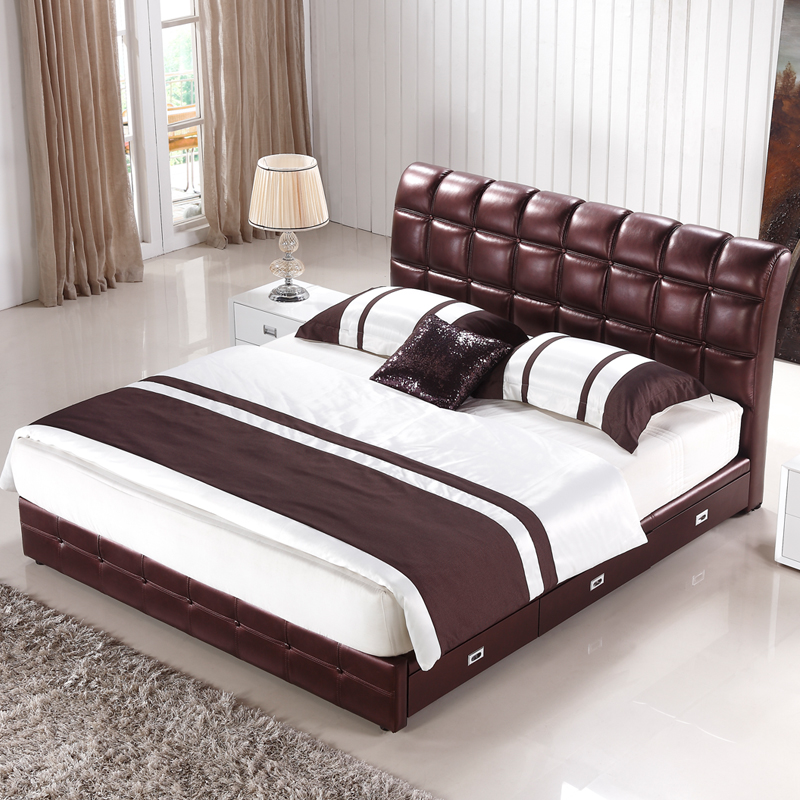 小户型床 皮床 双人床 真皮床 软体床 婚床1.8米 皮艺床1.5米