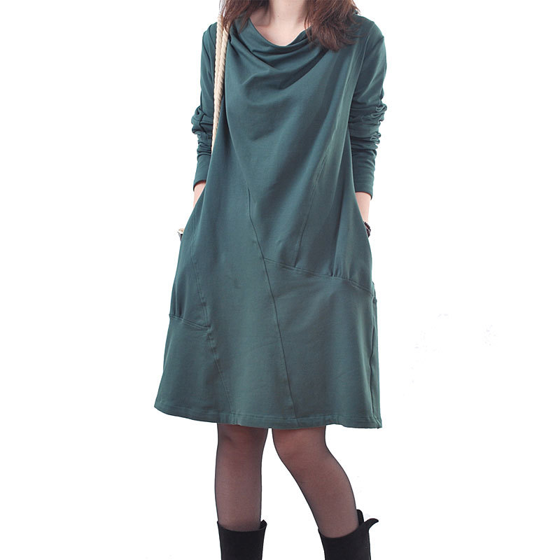 2015秋季连衣裙长袖 韩版立体剪裁堆堆领大码女装宽松显瘦胖mm装