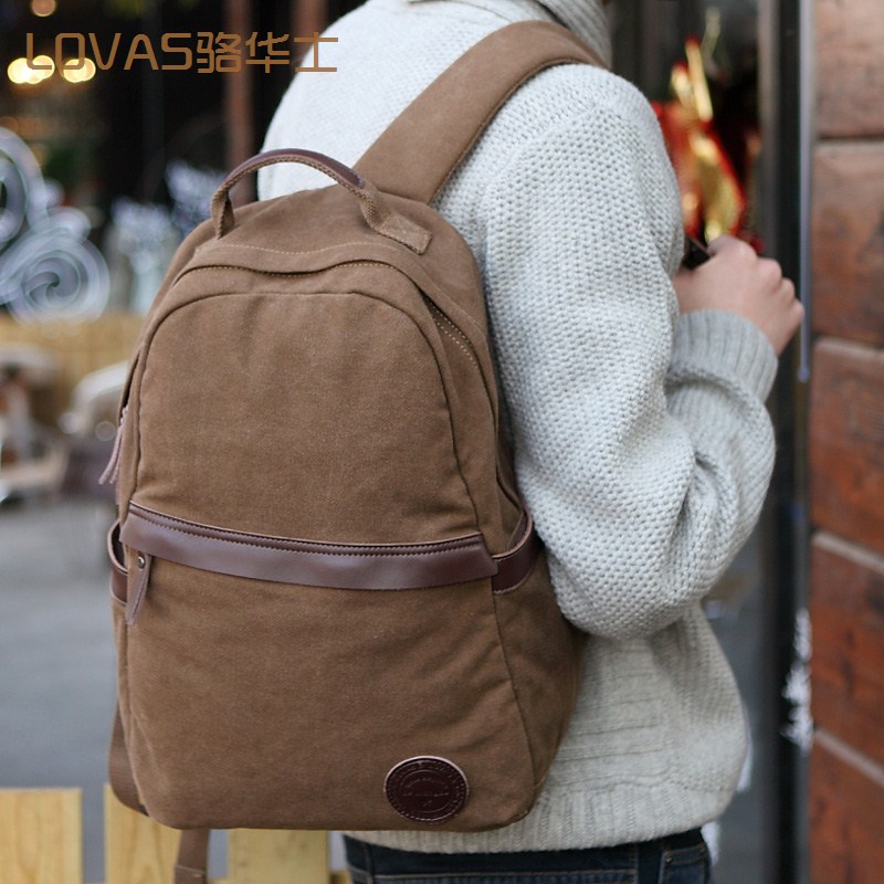 骆华士新品 背包男 双肩包韩版书包帆布包电脑包旅行休闲双肩背包